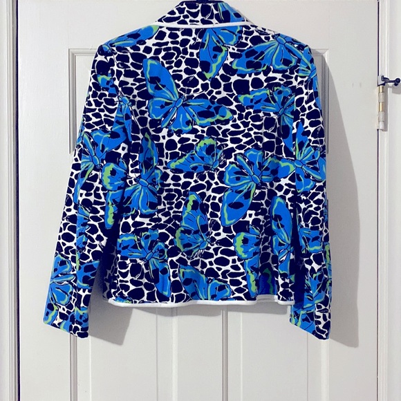 City Silk Stretch Blue Butterfly Blazer - Picture 4 of 7